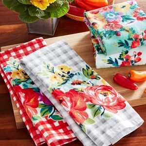 The Pioneer Woman Red and Yellow Floral Kitchen Towels Sweet Romance